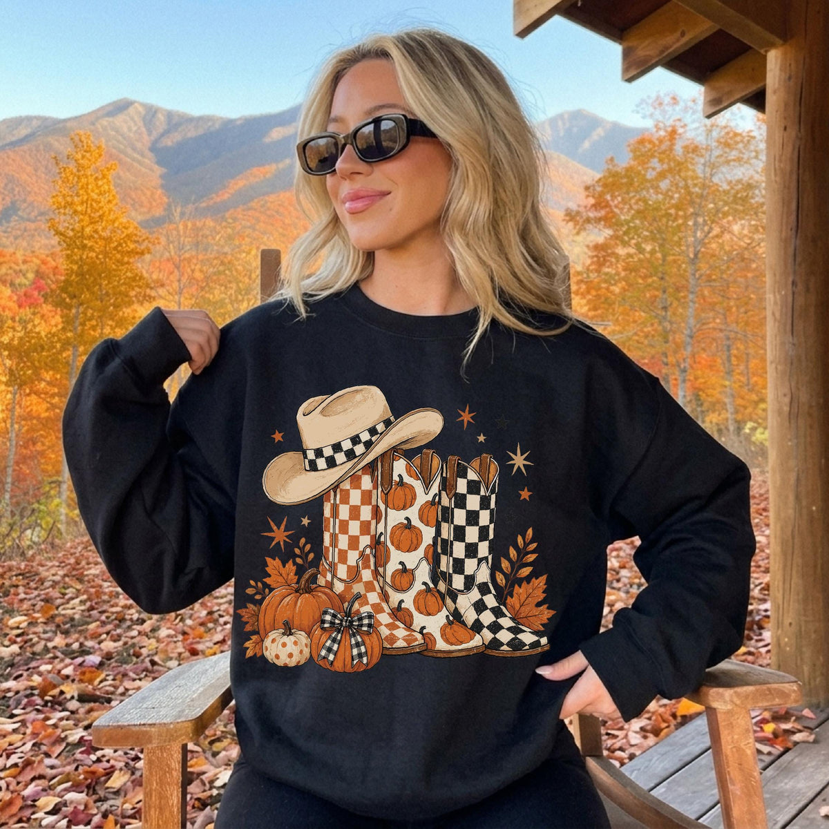 Western Fall Sweatshirt, Pumpkin Boots Crewneck, Cowgirl Autumn Sweater, Country Fall Pullover, Pumpkin Patch Top