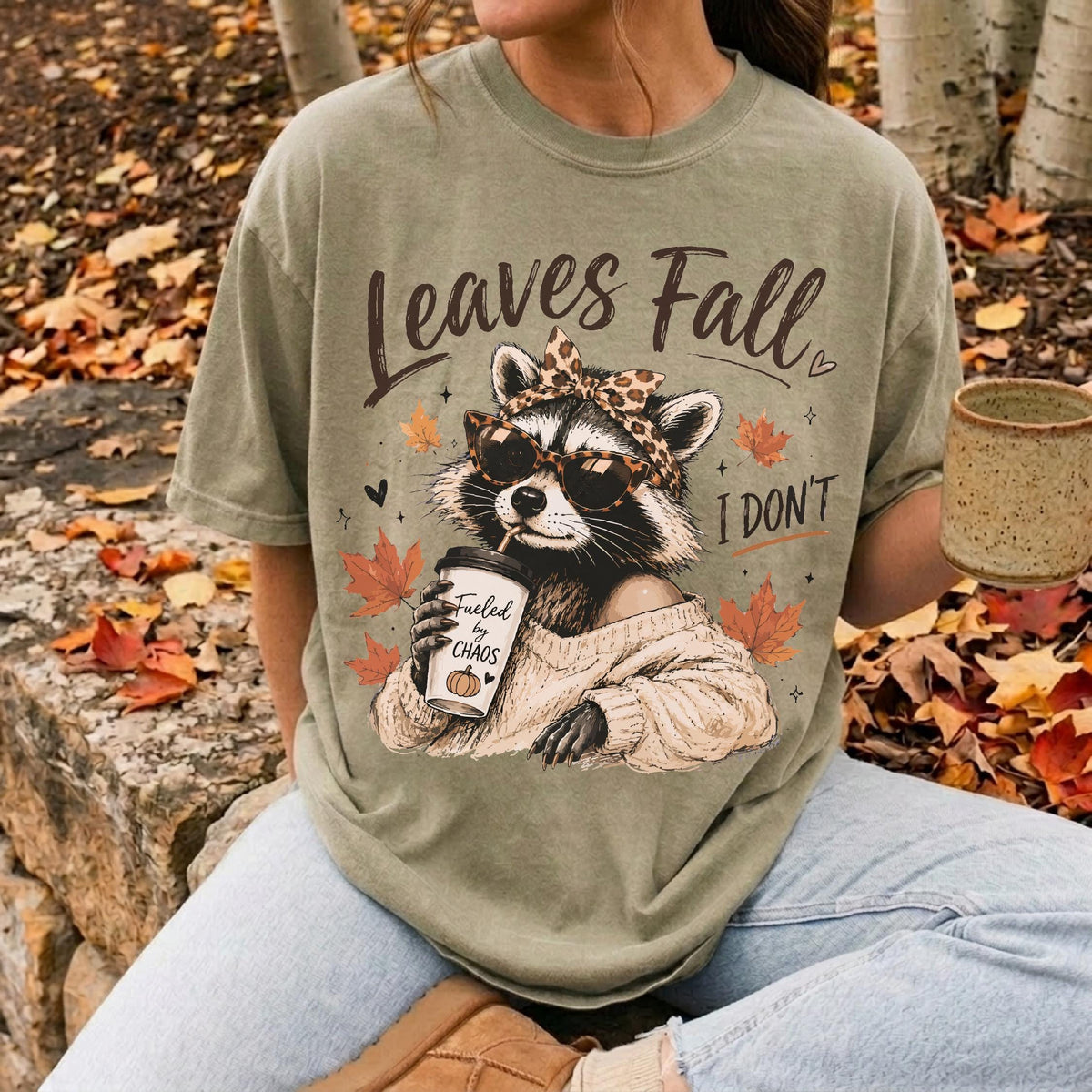 Fall Raccoon Comfort Colors® Shirt, Leaves Fall T-Shirt, Pumpkin Spice Coffee Tee, Funny Autumn Shirt