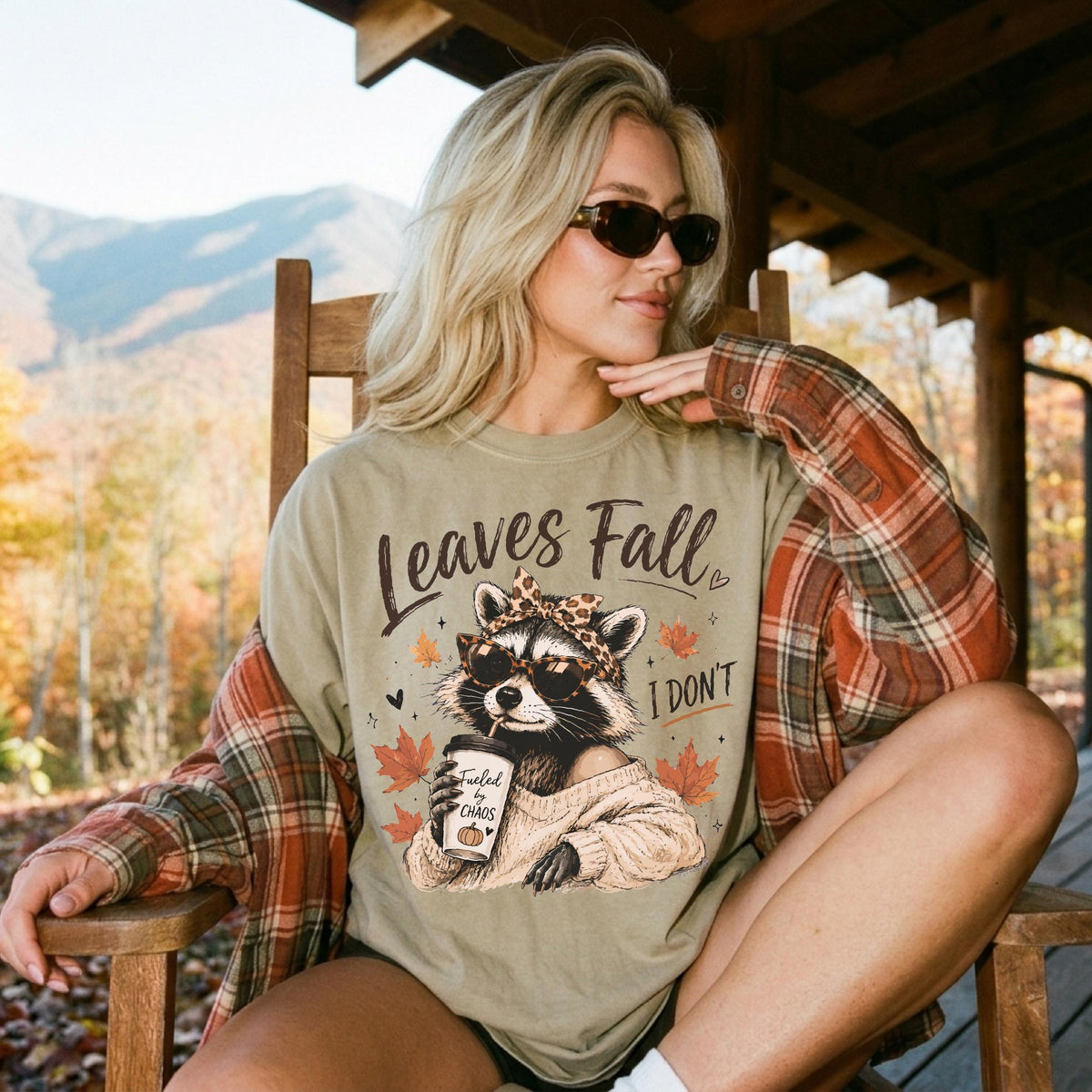 Fall Raccoon Comfort Colors® Shirt, Leaves Fall T-Shirt, Pumpkin Spice Coffee Tee, Funny Autumn Shirt