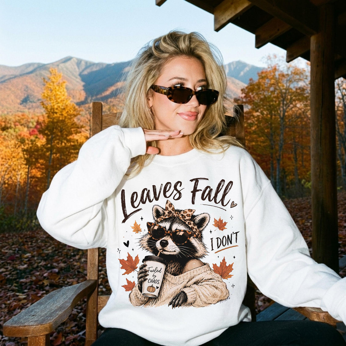 Fall Raccoon Sweatshirt, Leaves Fall Crewneck, Pumpkin Spice Coffee Pullover, Funny Autumn Sweater