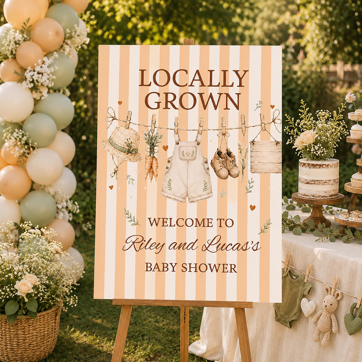Locally Grown Baby Shower Sign, Farm Theme Welcome Decor (Foam Board or Coroplast)