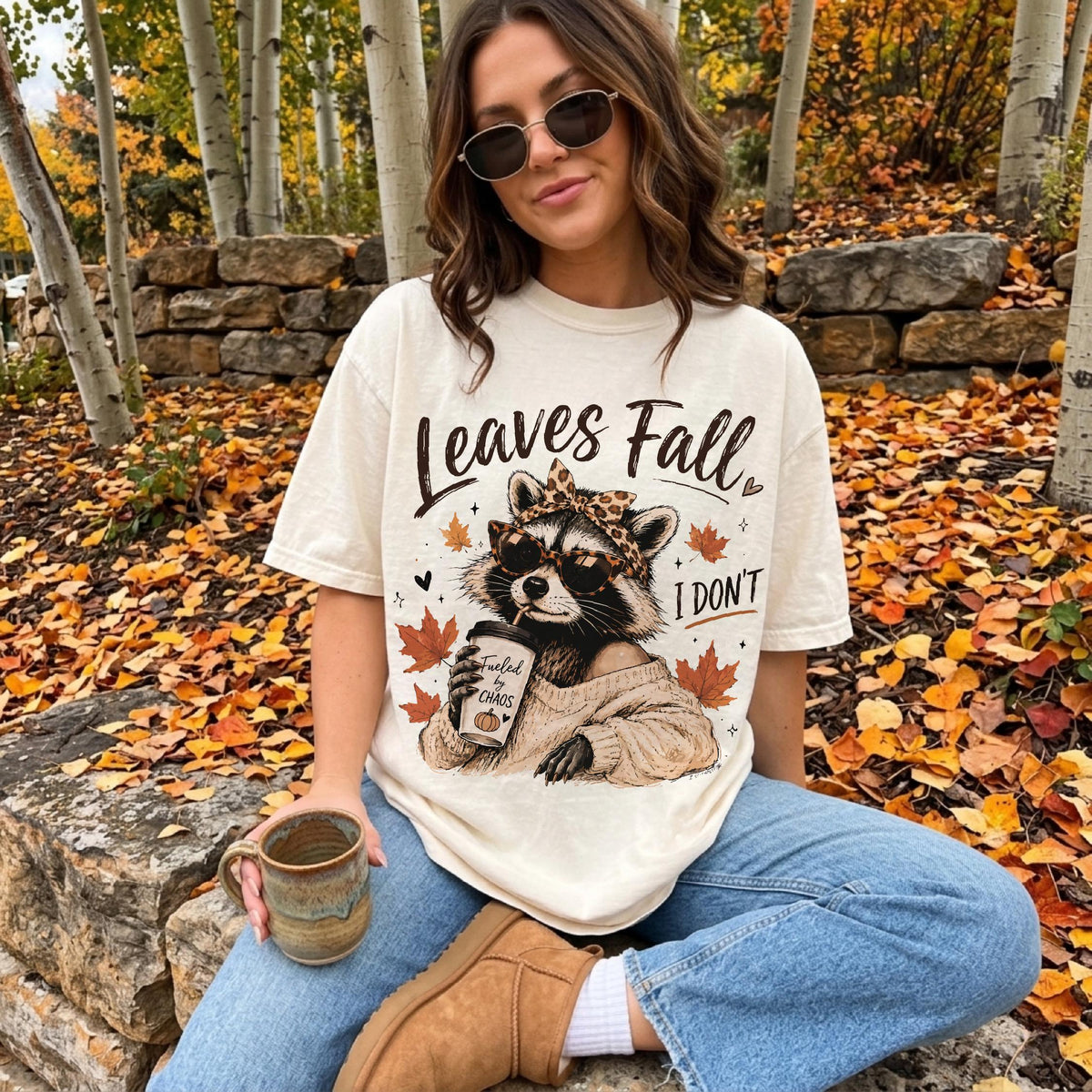 Fall Raccoon Comfort Colors® Shirt, Leaves Fall T-Shirt, Pumpkin Spice Coffee Tee, Funny Autumn Shirt