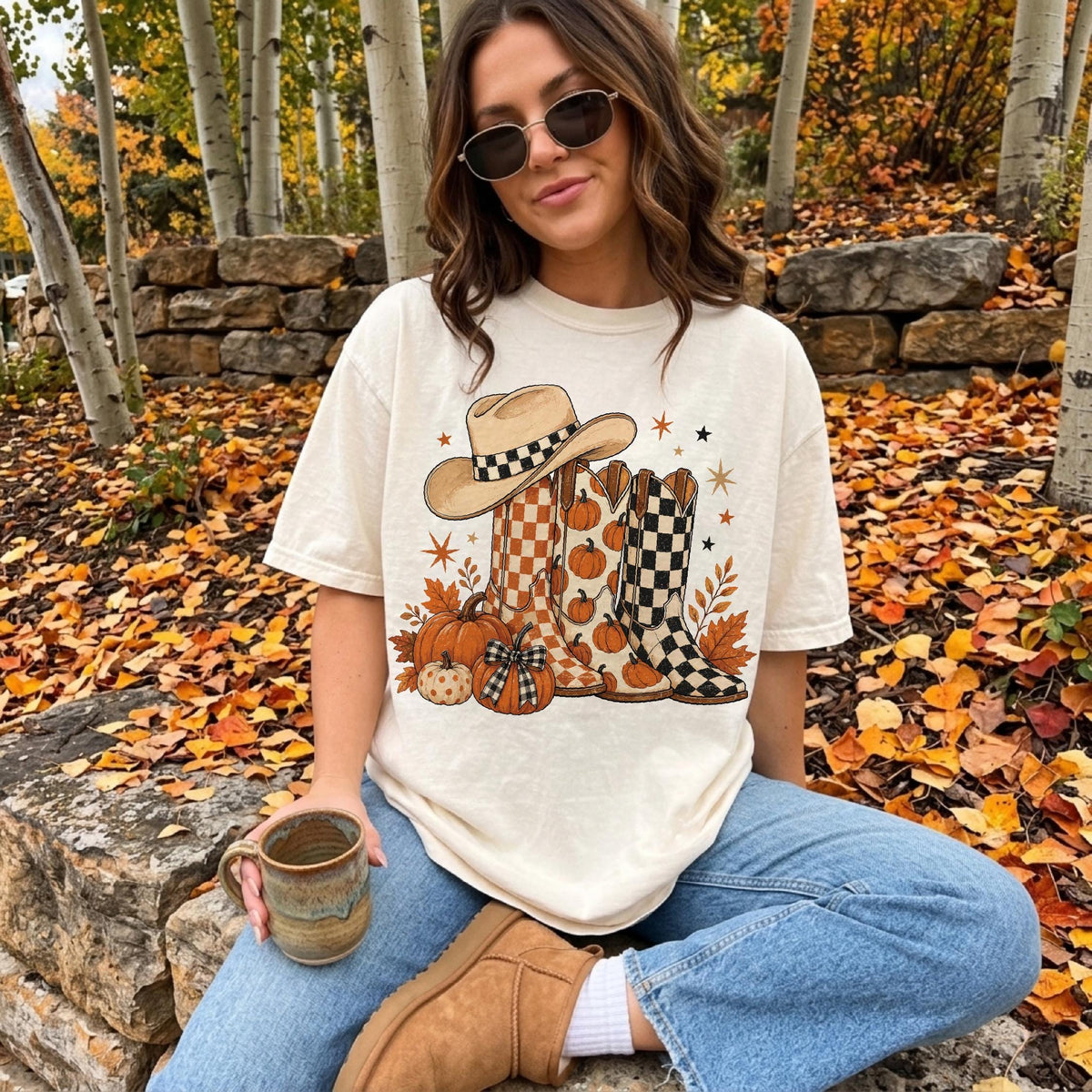 Western Fall Comfort Colors® Shirt, Pumpkin Boots T-Shirt, Cowgirl Autumn Tee, Pumpkin Patch Shirt