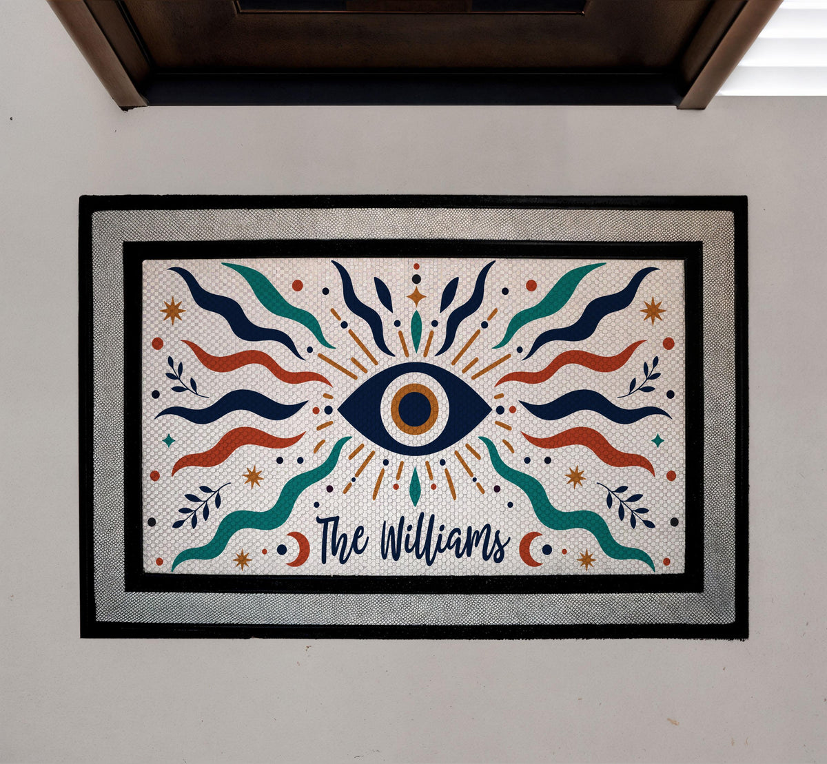 Personalized Evil Eye Doormat, Mystical Boho Welcome Mat, Spiritual Home Entrance Decor