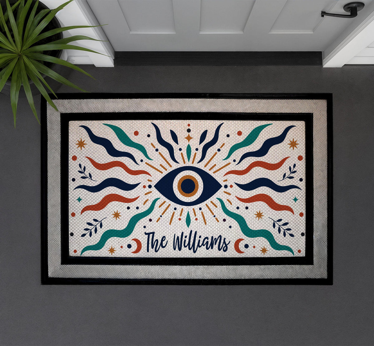 Personalized Evil Eye Doormat, Mystical Boho Welcome Mat, Spiritual Home Entrance Decor