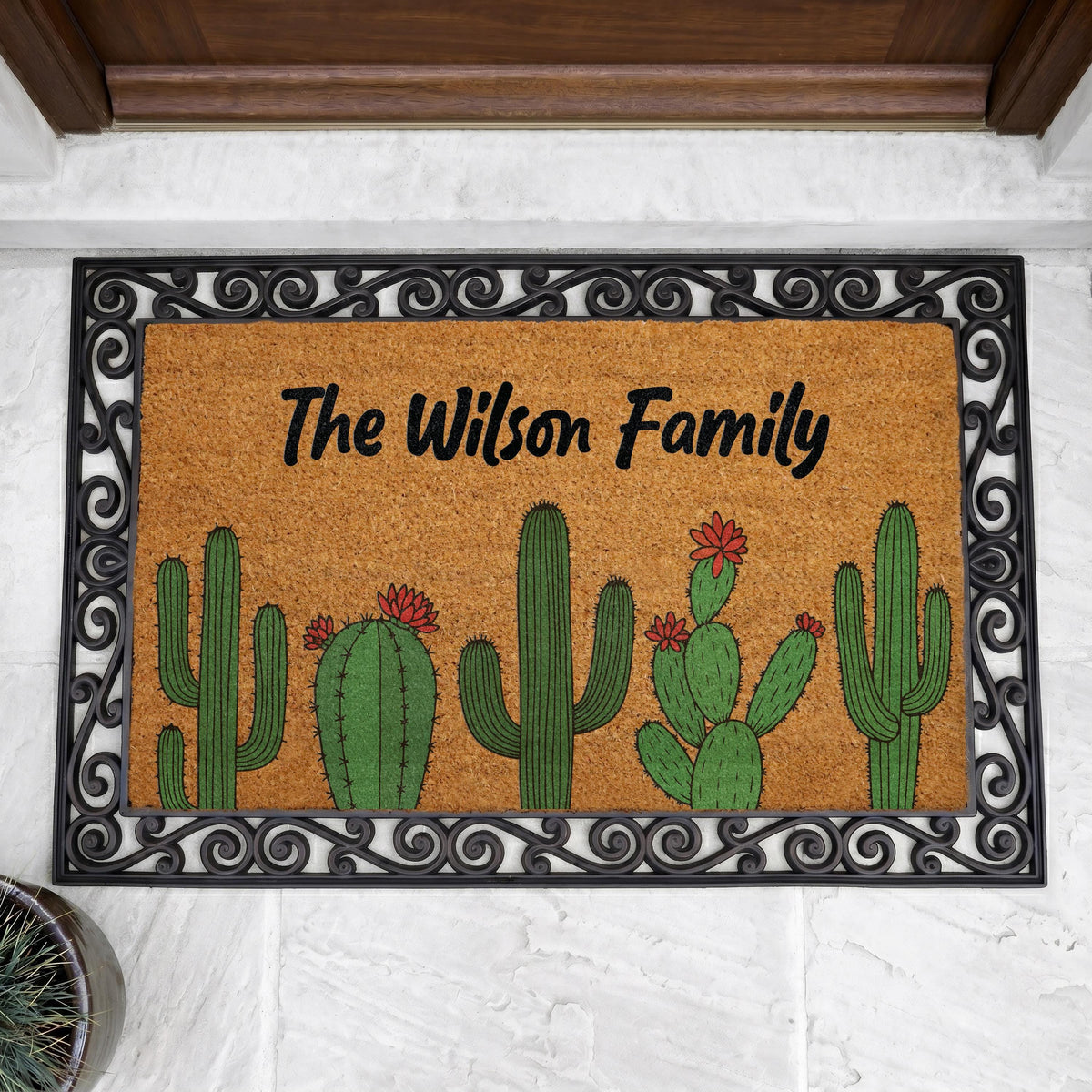 Personalized Cactus Doormat, Desert Theme Welcome Mat, Southwestern Porch Decor