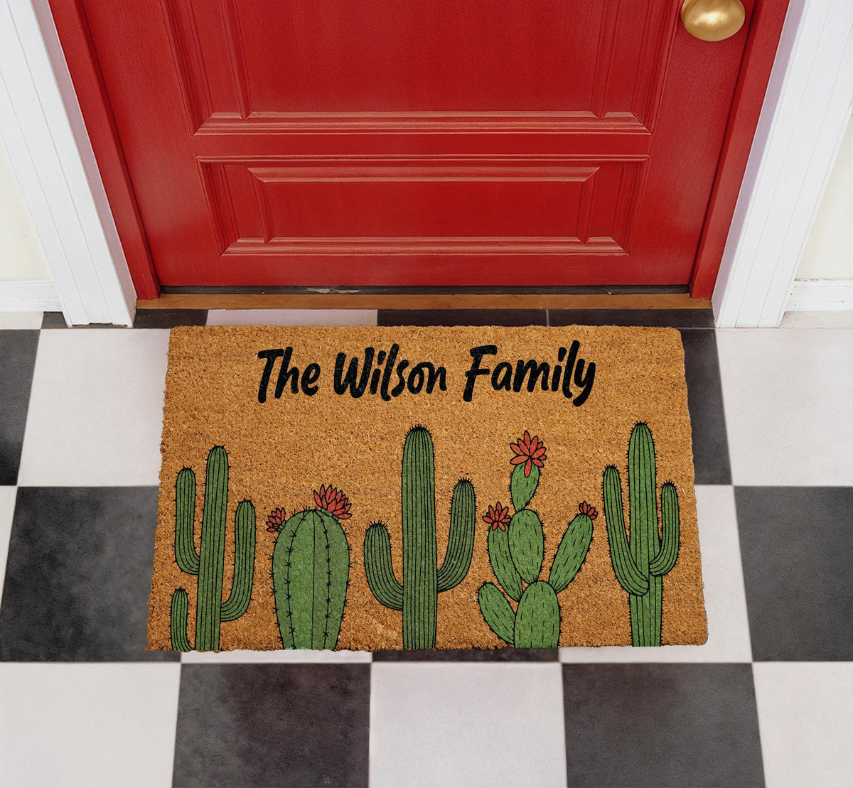 Personalized Cactus Doormat, Desert Theme Welcome Mat, Southwestern Porch Decor
