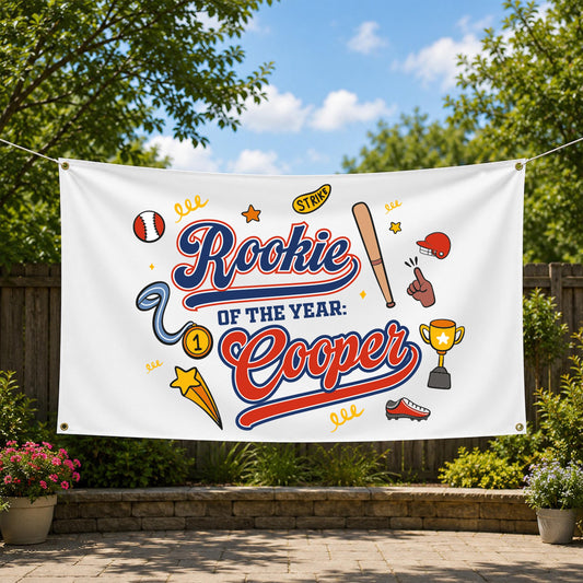 Custom Baseball Rookie of the Year Banner, Birthday Party Sign