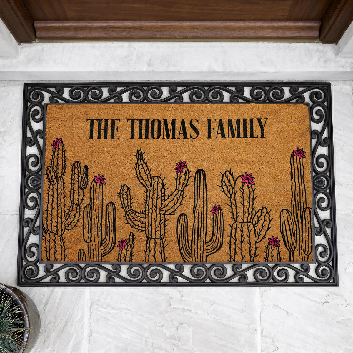 Custom Family Name Doormat, Desert Cactus Welcome Mat, Southwestern Porch Decor