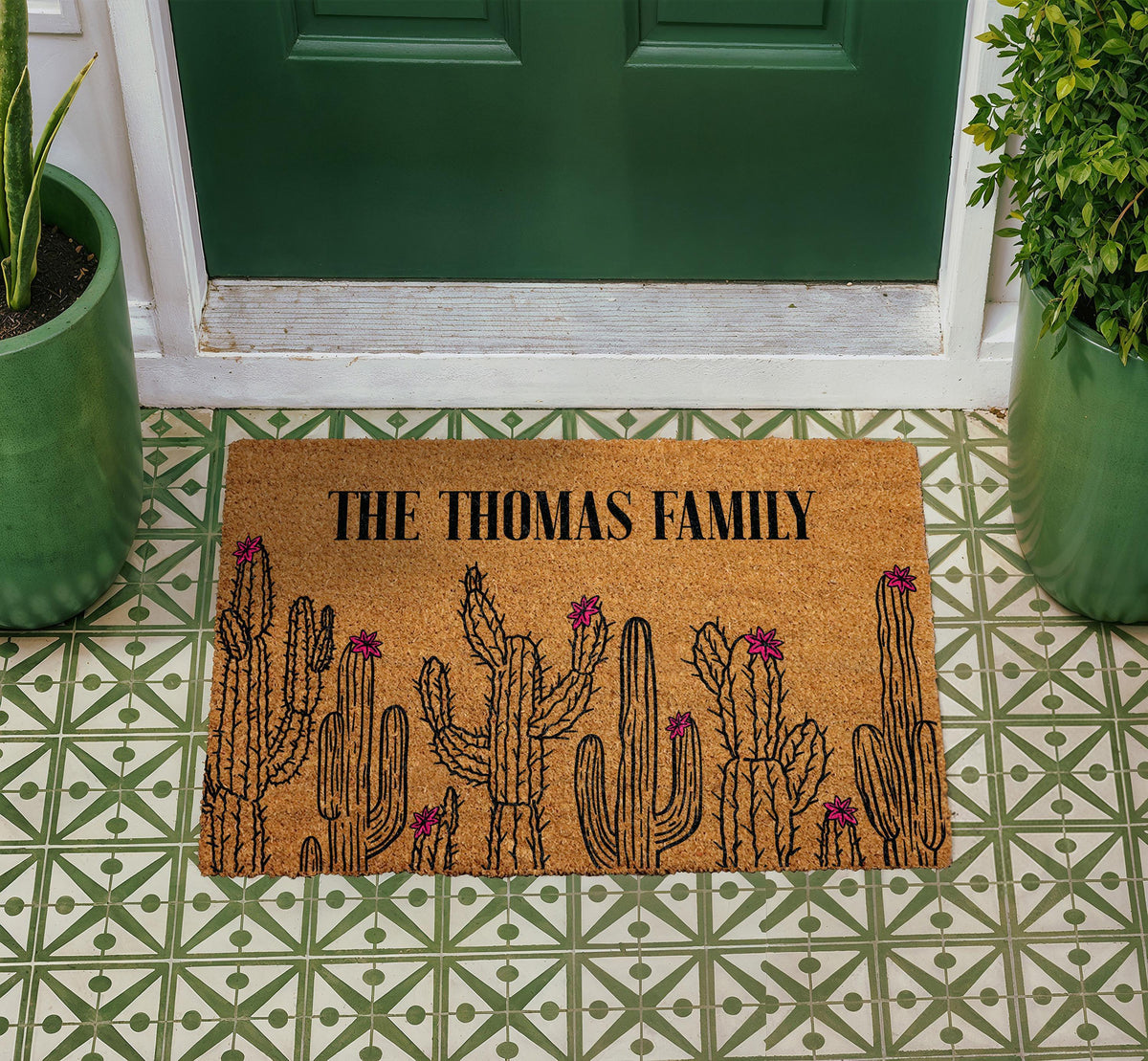 Custom Family Name Doormat, Desert Cactus Welcome Mat, Southwestern Porch Decor
