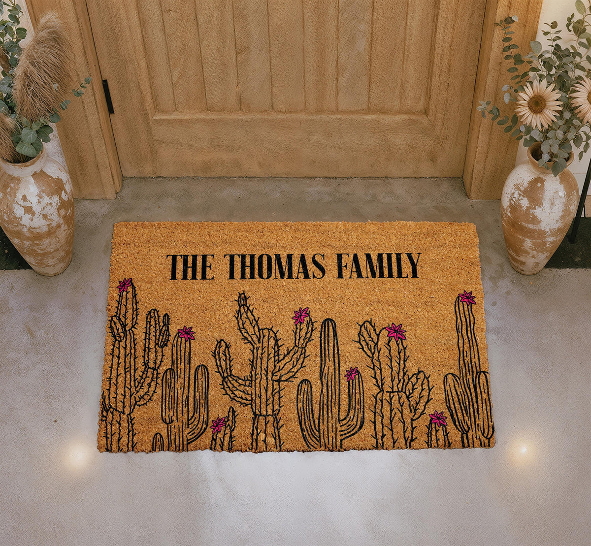 Custom Family Name Doormat, Desert Cactus Welcome Mat, Southwestern Porch Decor