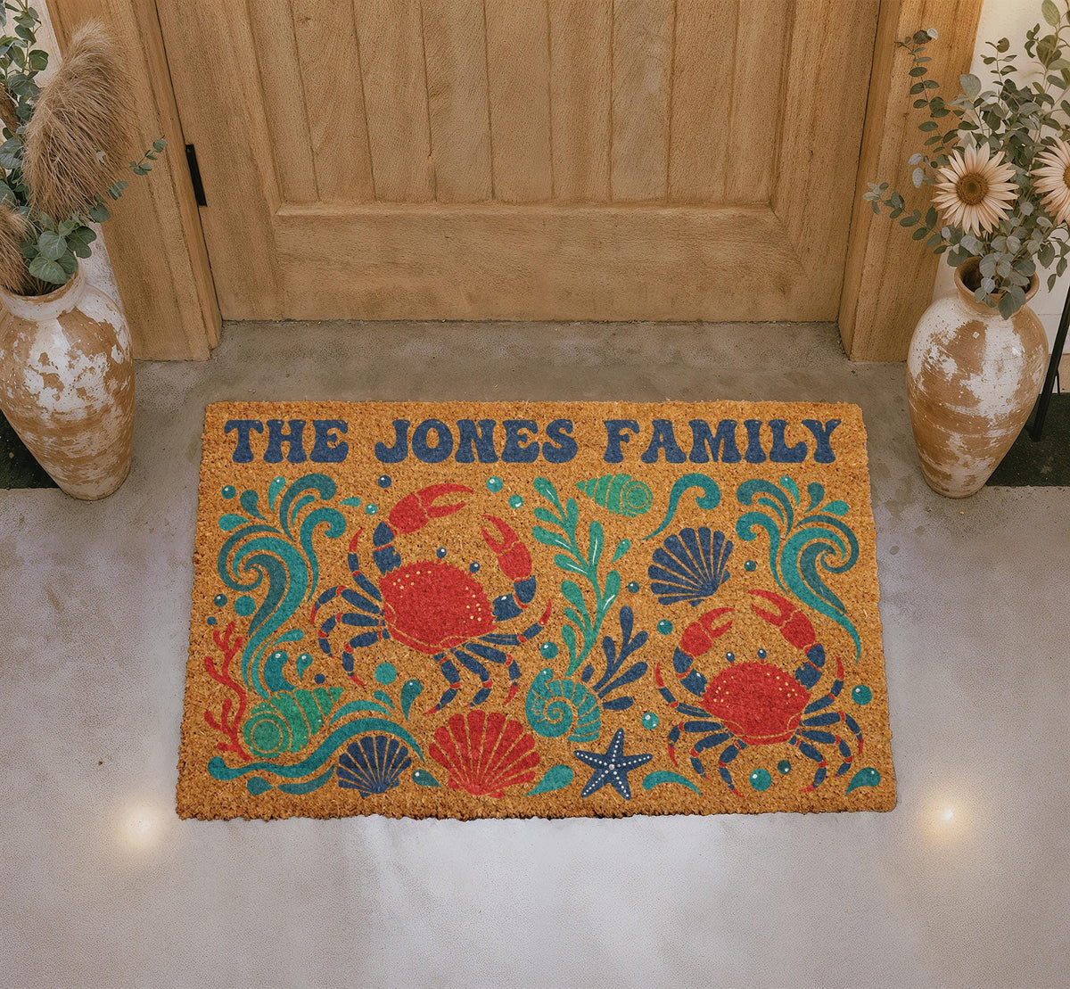 Personalized Coastal Crab Doormat, Nautical Beach House Welcome Mat