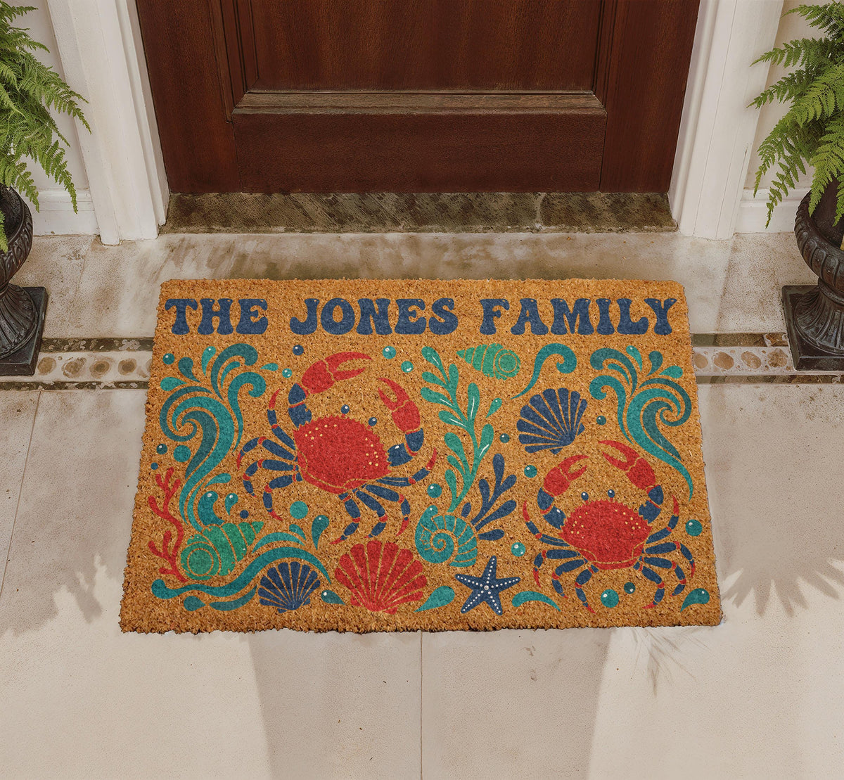 Personalized Coastal Crab Doormat, Nautical Beach House Welcome Mat