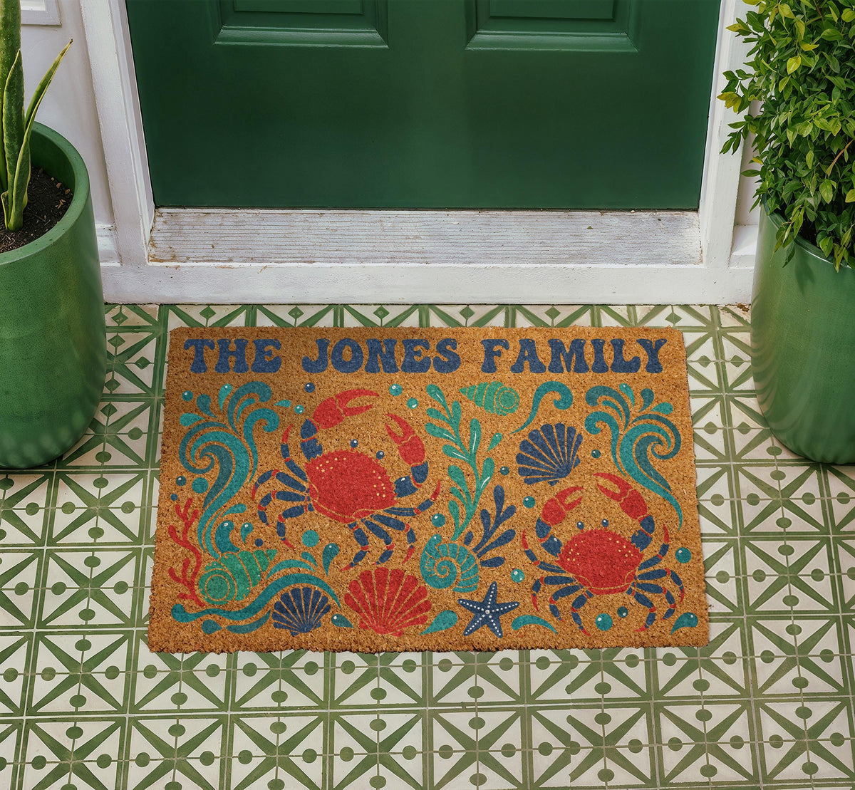 Personalized Coastal Crab Doormat, Nautical Beach House Welcome Mat