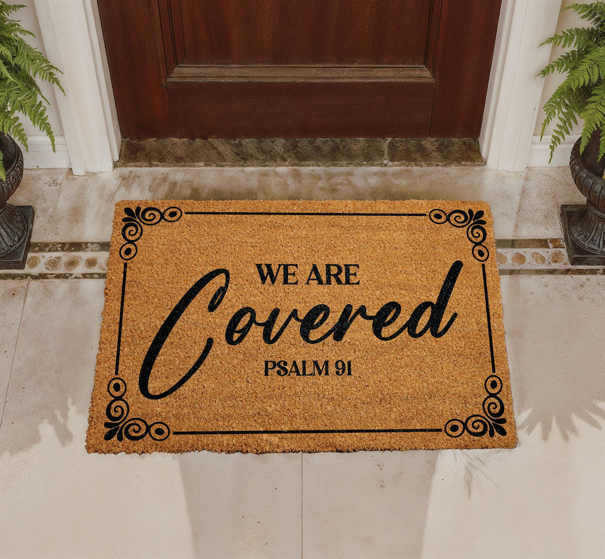 Psalm 91 We Are Covered Doormat, Christian Welcome Mat, Natural Coir Rug