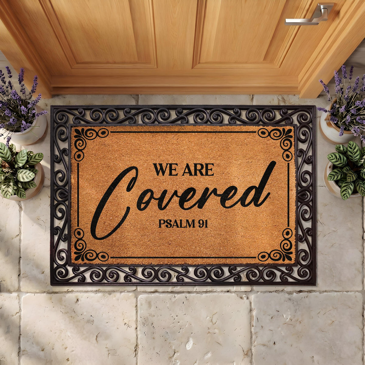 Psalm 91 We Are Covered Doormat, Christian Welcome Mat, Natural Coir Rug