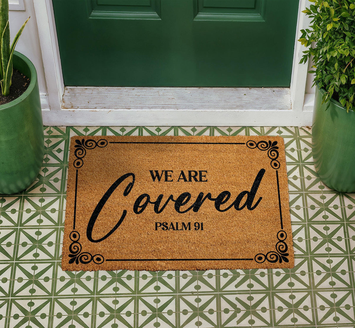 Psalm 91 We Are Covered Doormat, Christian Welcome Mat, Natural Coir Rug