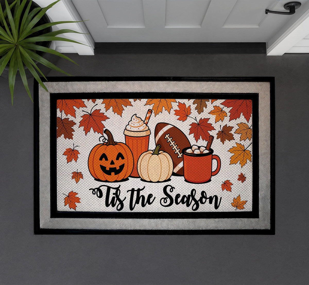 Fall Welcome Mat, Autumn Leaves, Pumpkin Spice, Football Decor