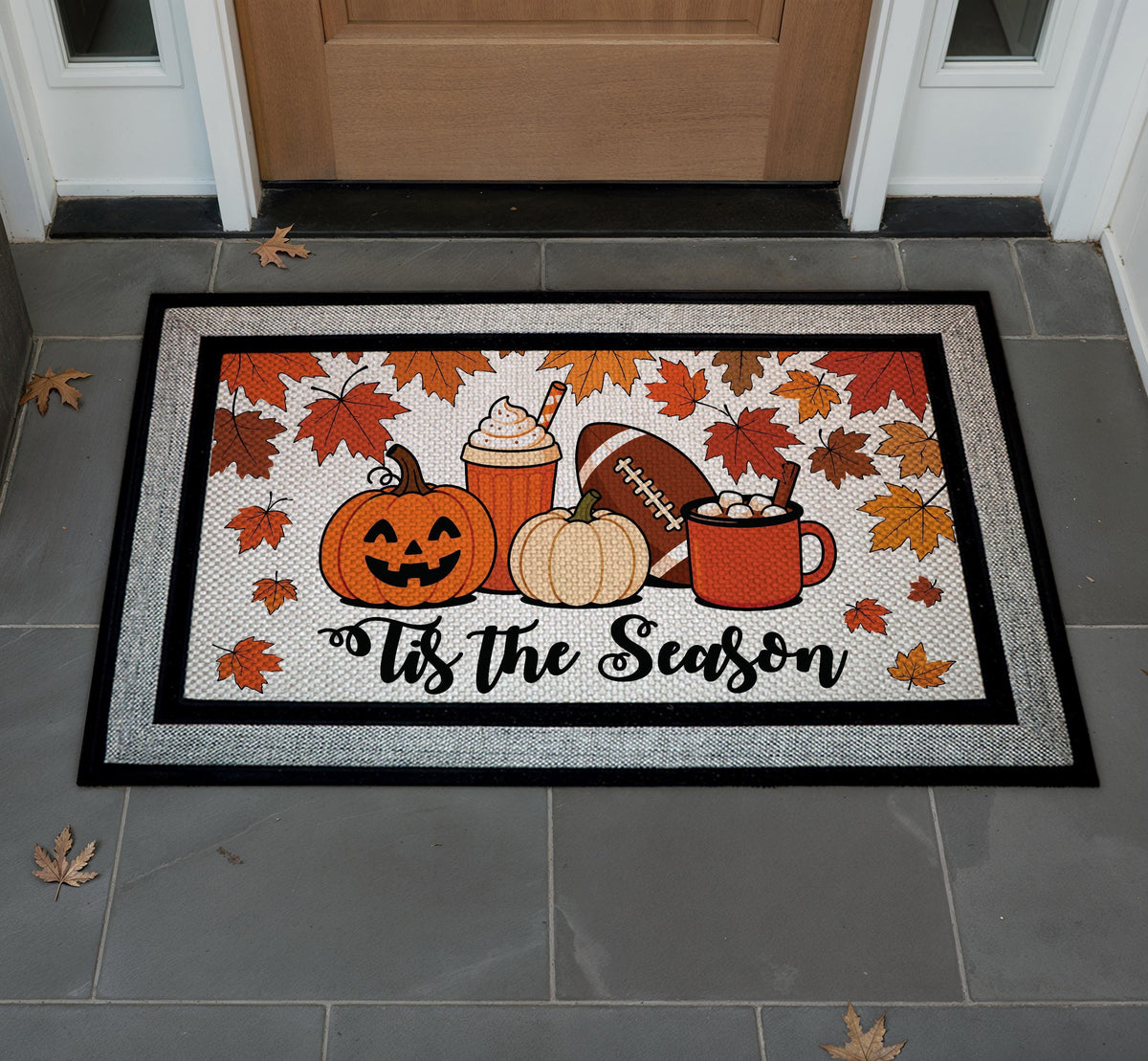 Fall Welcome Mat, Autumn Leaves, Pumpkin Spice, Football Decor