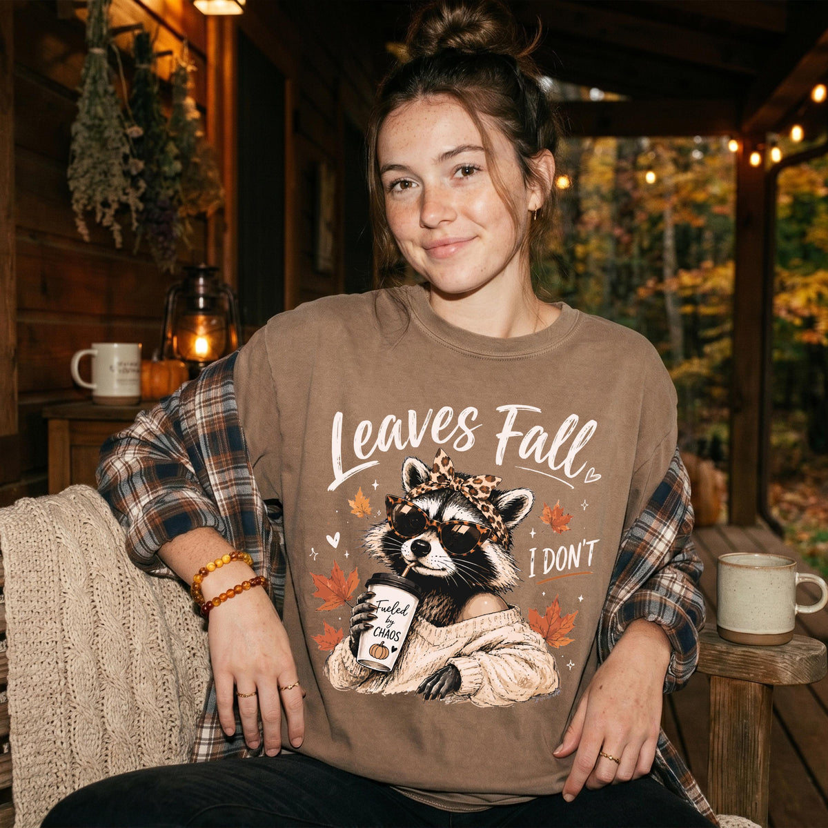 Leaves Fall, I Don’t Raccoon Graphic Shirt