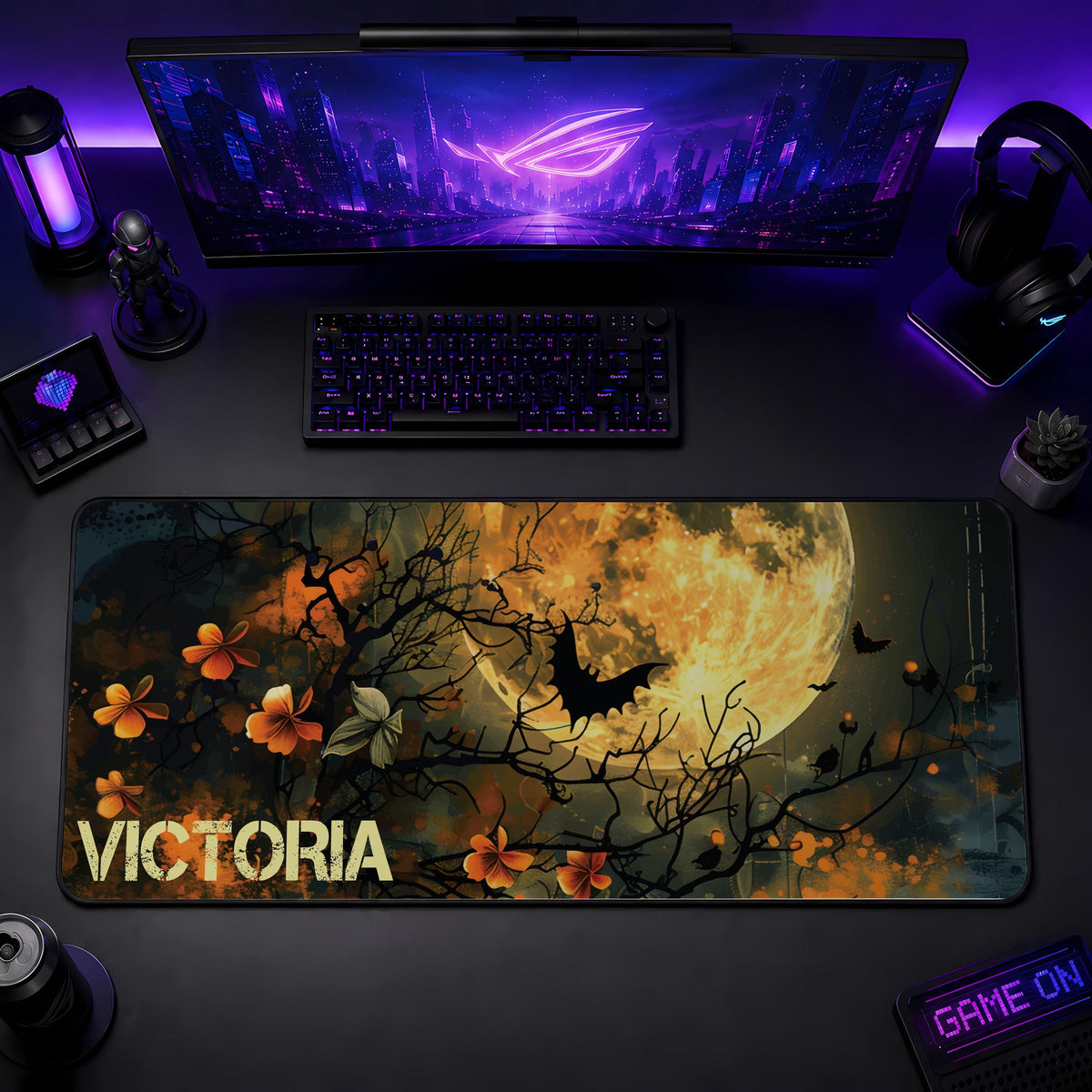 Personalized Halloween Desk Mat, Spooky Full Moon Mouse Pad, Gothic Workspace Accessory