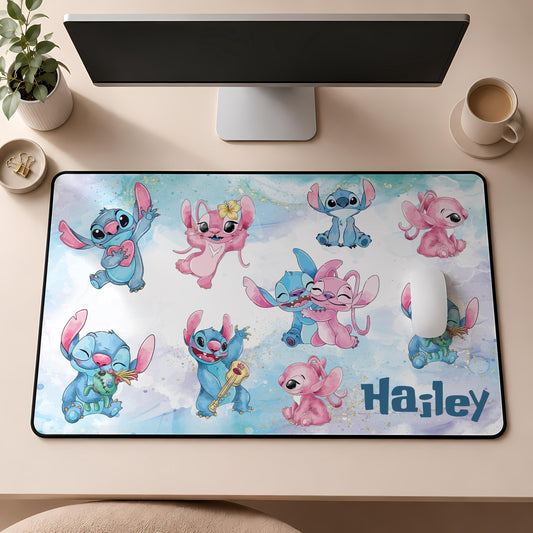 Custom Name Cute Pink and Blue Monster Desk Mat, Kids Room Mouse Pad