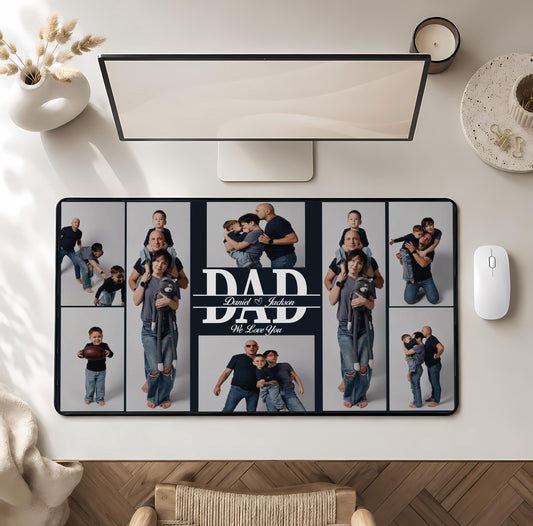 Custom Dad Photo Collage Desk Mat, Family Picture Mouse Pad