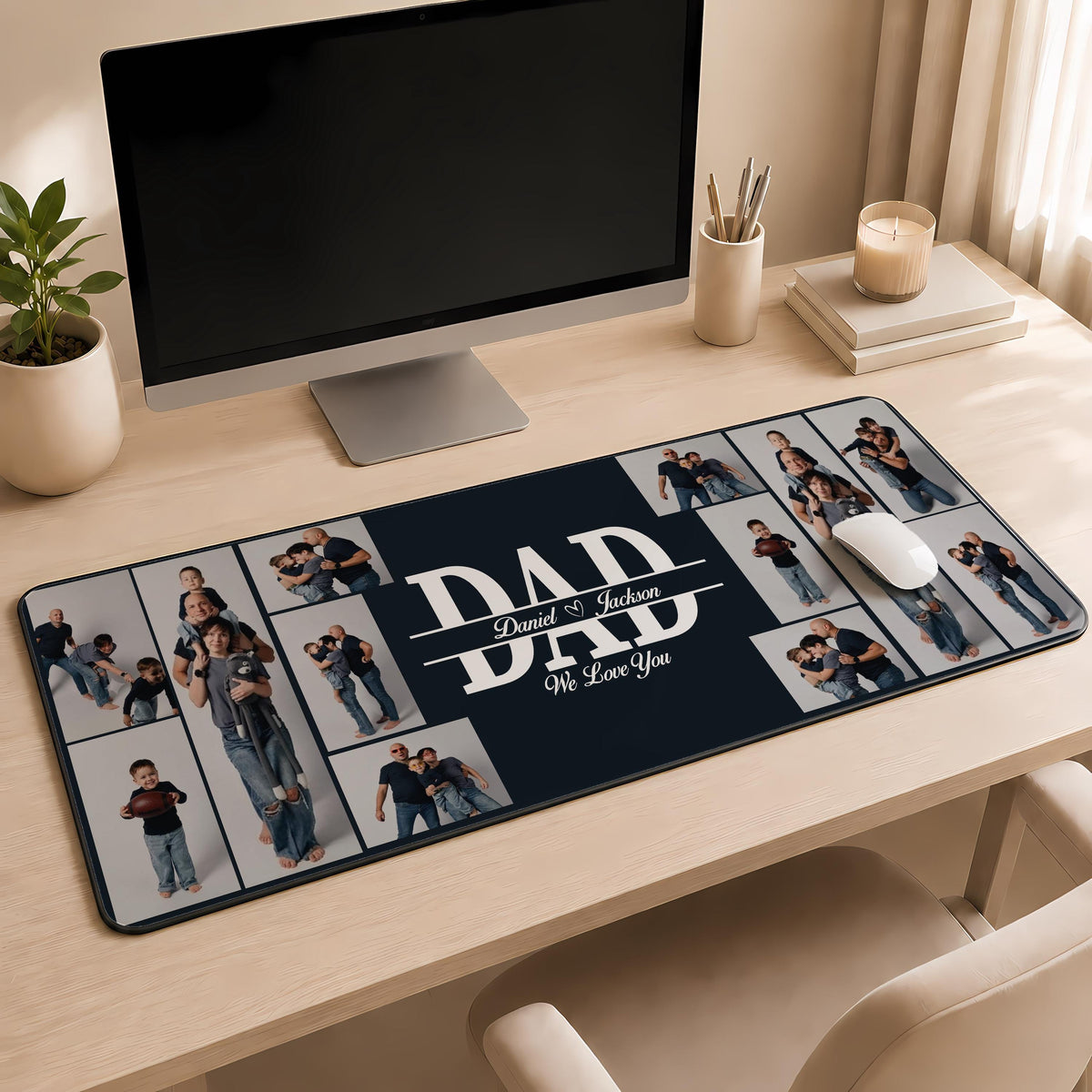 Custom Dad Photo Collage Desk Mat, Family Picture Mouse Pad