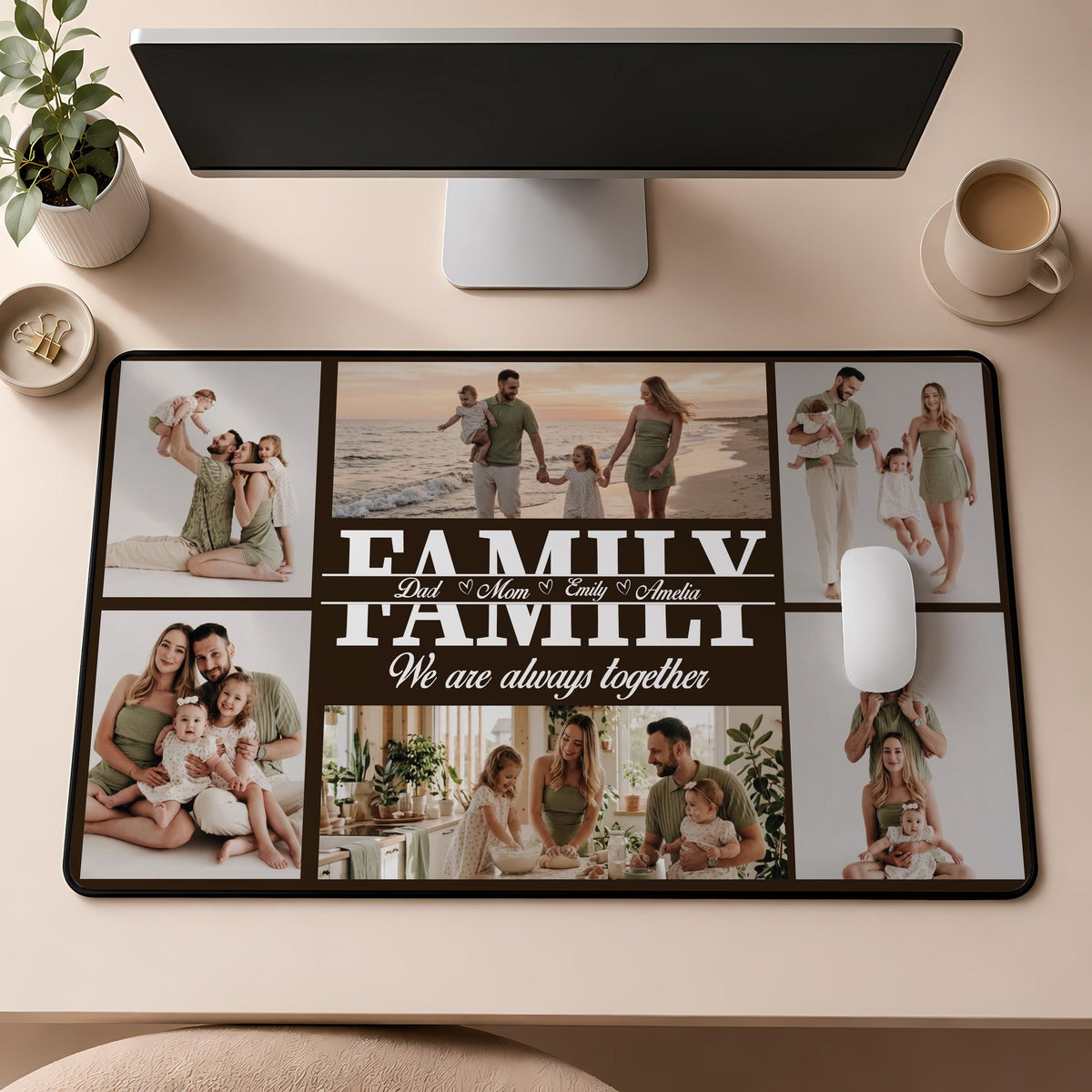 Custom Dad Photo Collage Desk Mat, Family Picture Mouse Pad