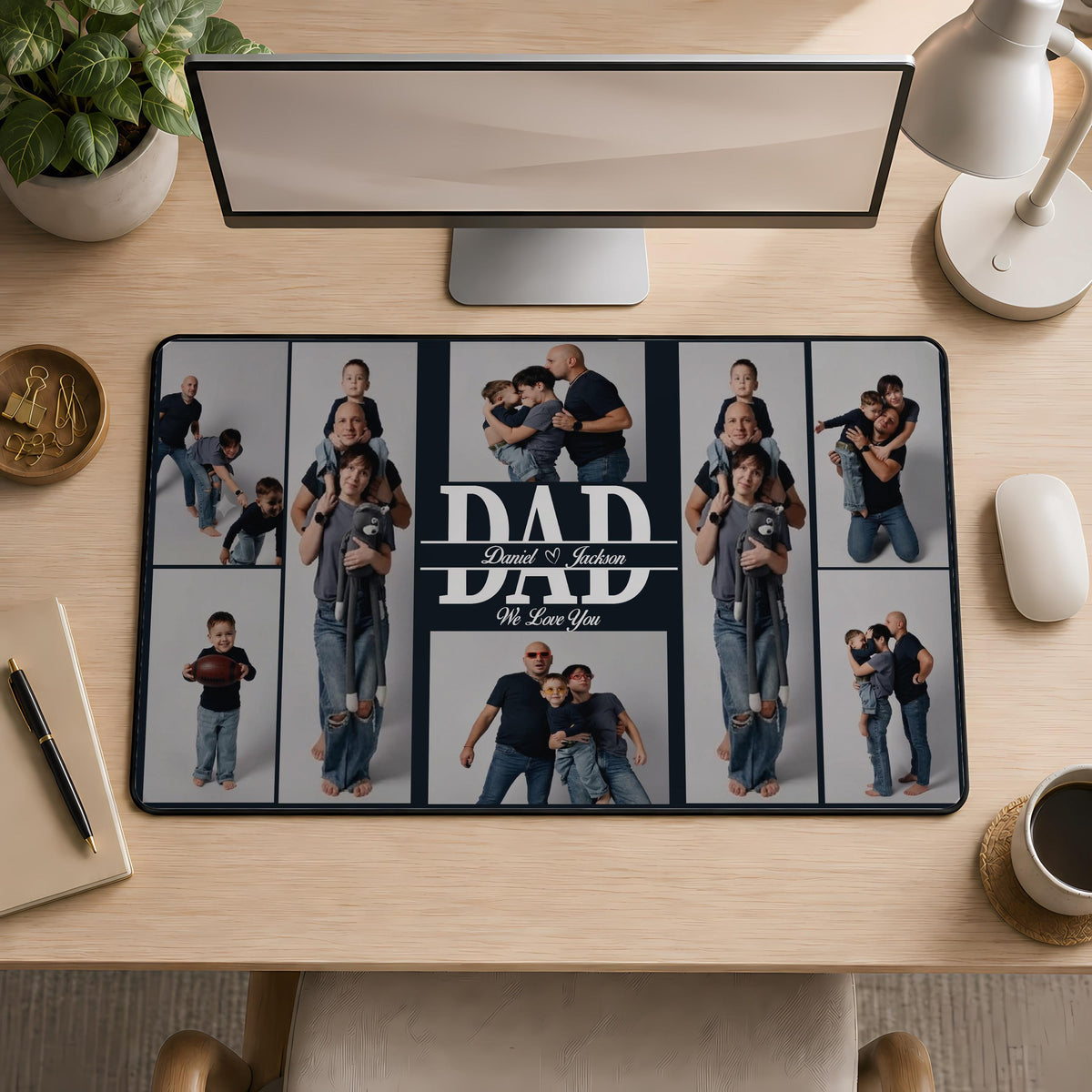 Custom Dad Photo Collage Desk Mat, Family Picture Mouse Pad