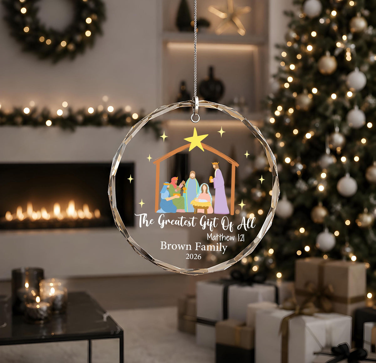Custom Family Name The Greatest Gift Of All Ornament, Christian Family Holiday Keepsake