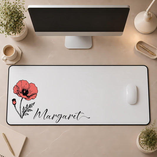 Custom Name & Birth Month Flower Desk Mat, Minimalist Floral Mousepad, Elegant Coworker Gift