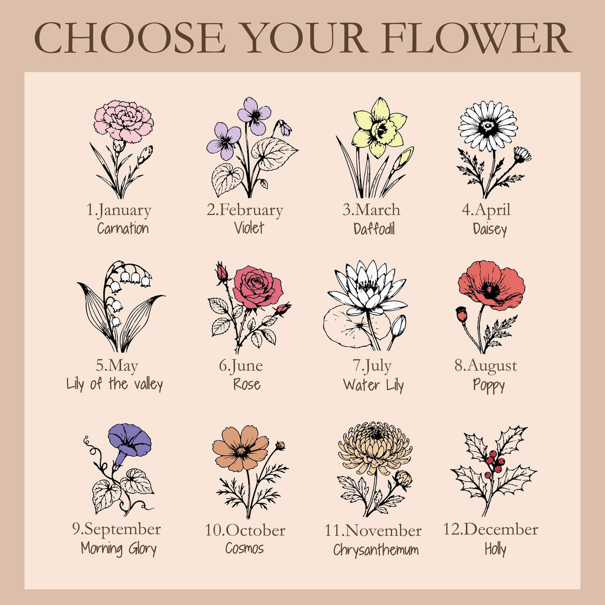 Custom Name & Birth Month Flower Desk Mat, Minimalist Floral Mousepad, Elegant Coworker Gift