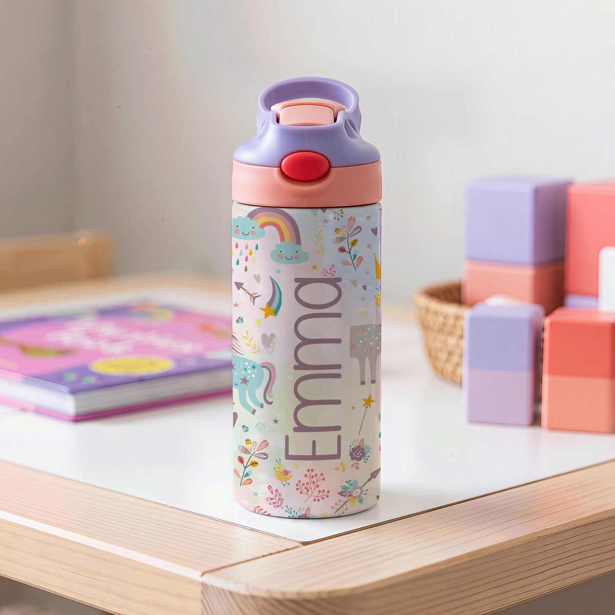Personalized Kids Stainless Steel Tumbler with Straw, Custom Name Travel Cup