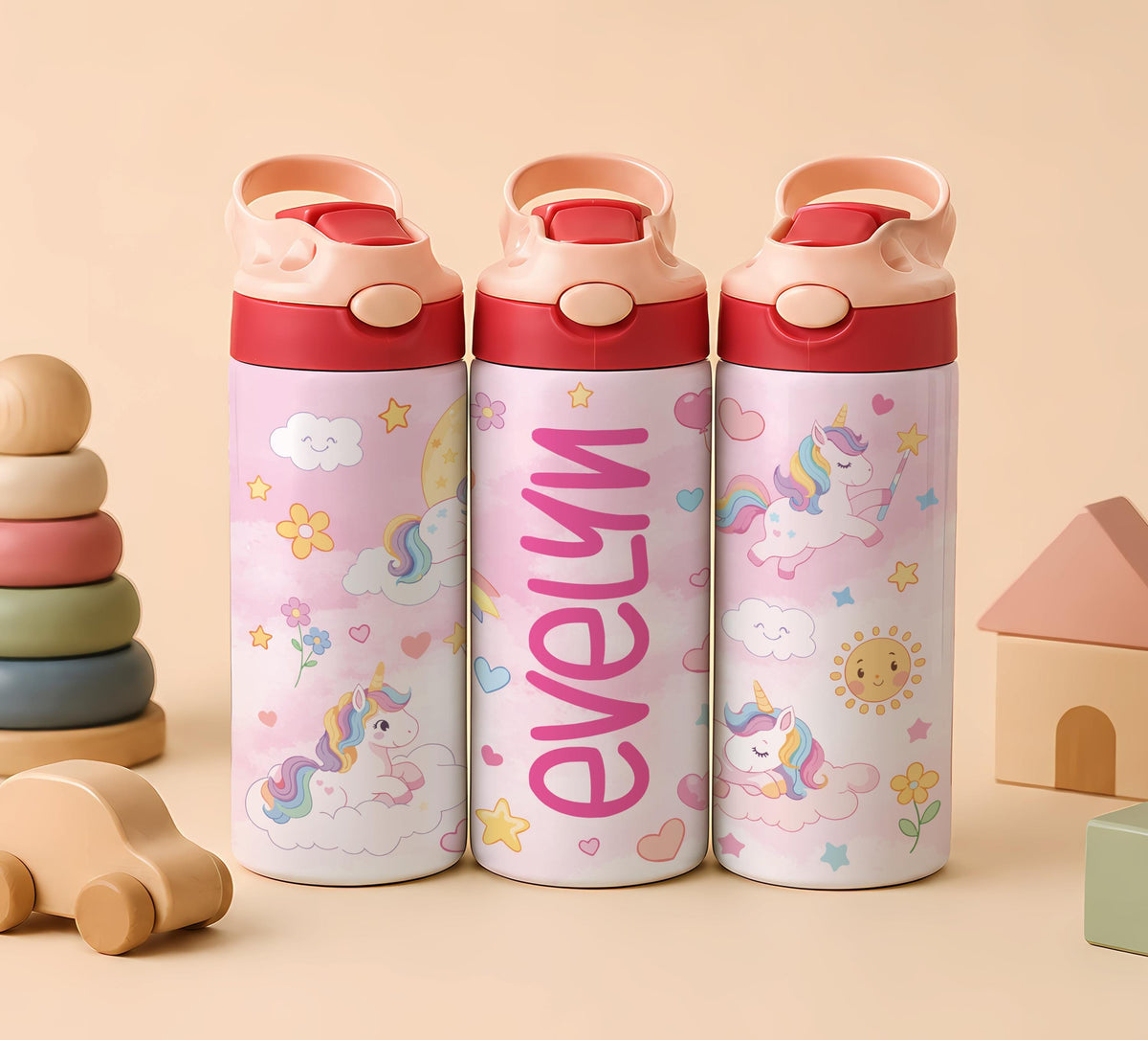 Custom Cute Design Optional Insulated Water Flask Bottle, Personalized Name Kids School Tumbler