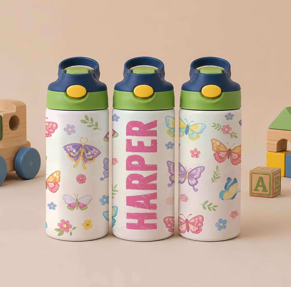 Custom Cute Design Optional Insulated Water Flask Bottle, Personalized Name Kids School Tumbler