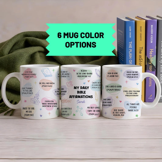 Custom Name My Daily Bible Affirmations Coffee Mug, Religious Encouragement Ceramic Tea Cup