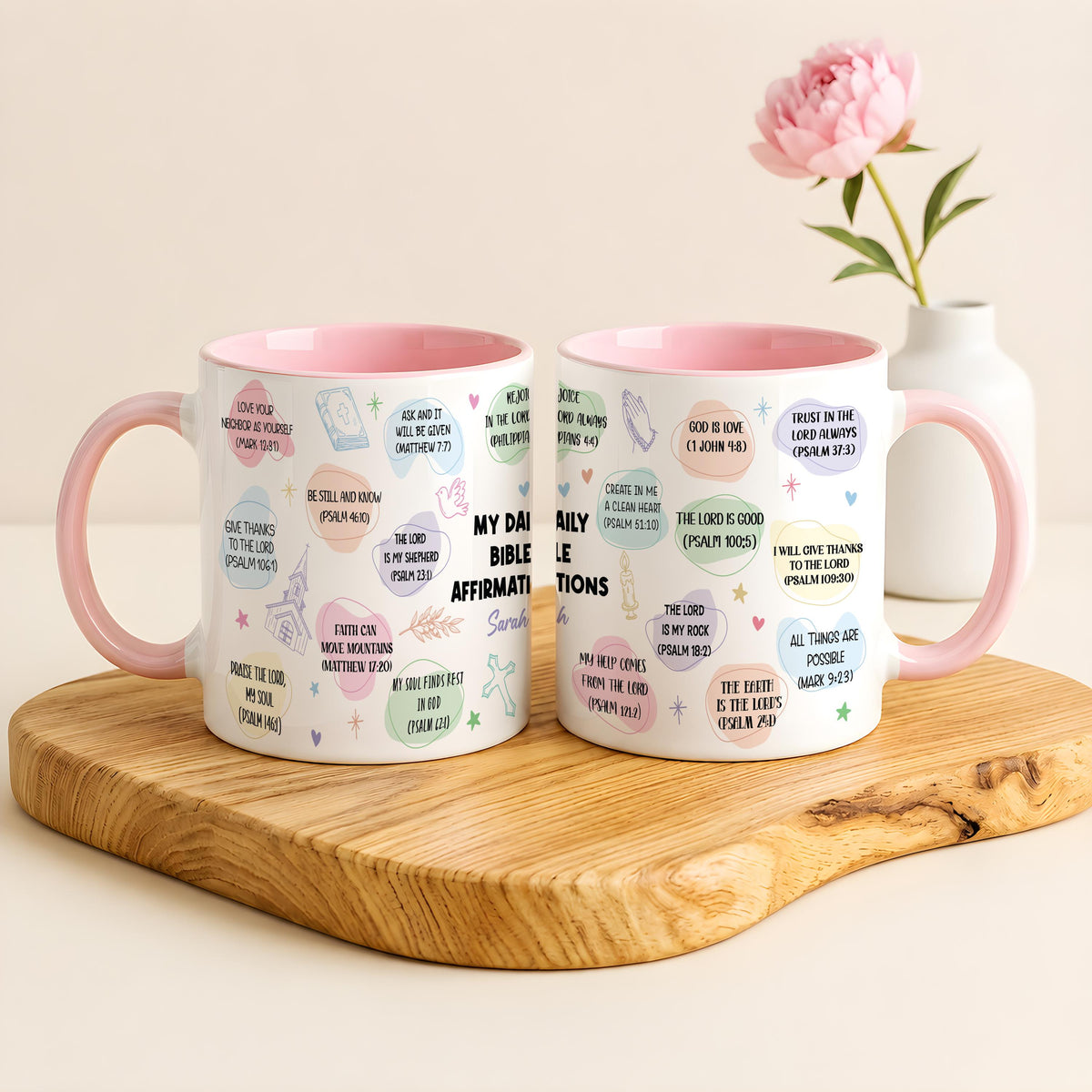 Custom Name My Daily Bible Affirmations Coffee Mug, Religious Encouragement Ceramic Tea Cup