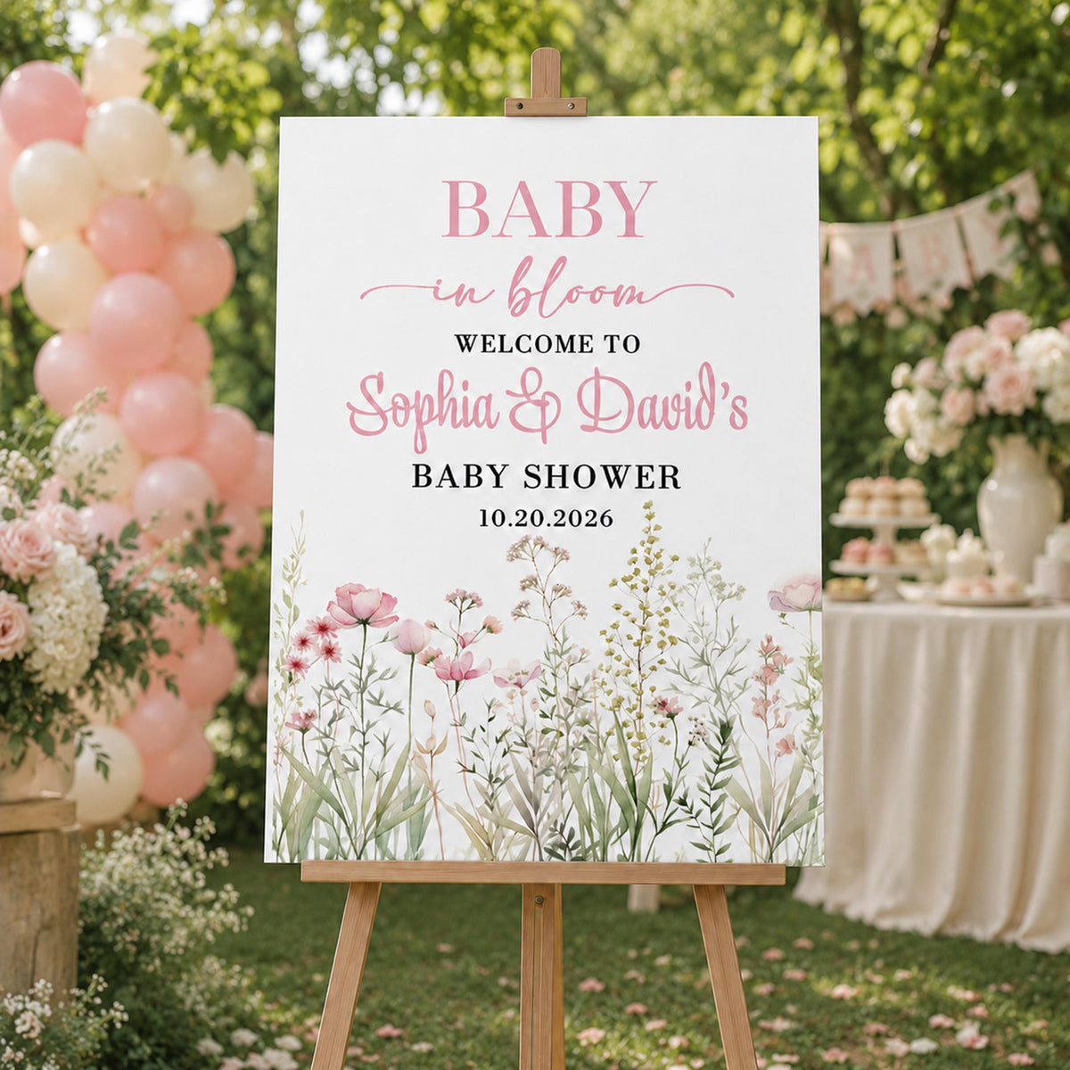 Floral Baby Shower Welcome Sign, Personalized Girl Baby In Bloom Foam Board