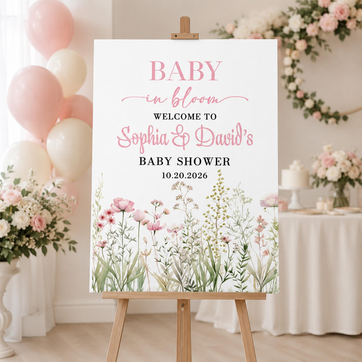 Floral Baby Shower Welcome Sign, Personalized Girl Baby In Bloom Foam Board