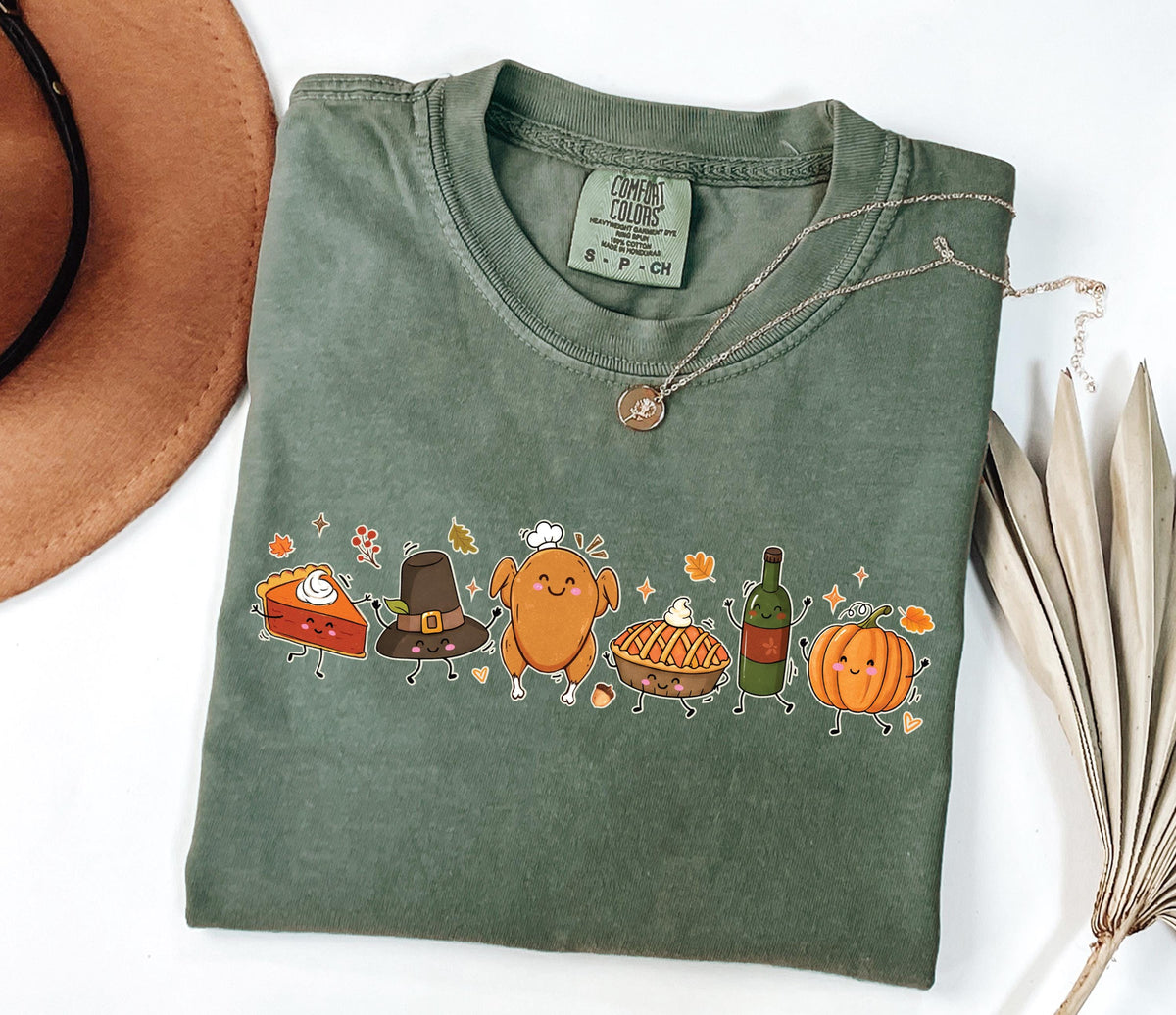 Thanksgiving Doodle Comfort Colors® T-shirt, Funny Autumn Food Tee, Thanksgiving Dinner Gift Crewneck