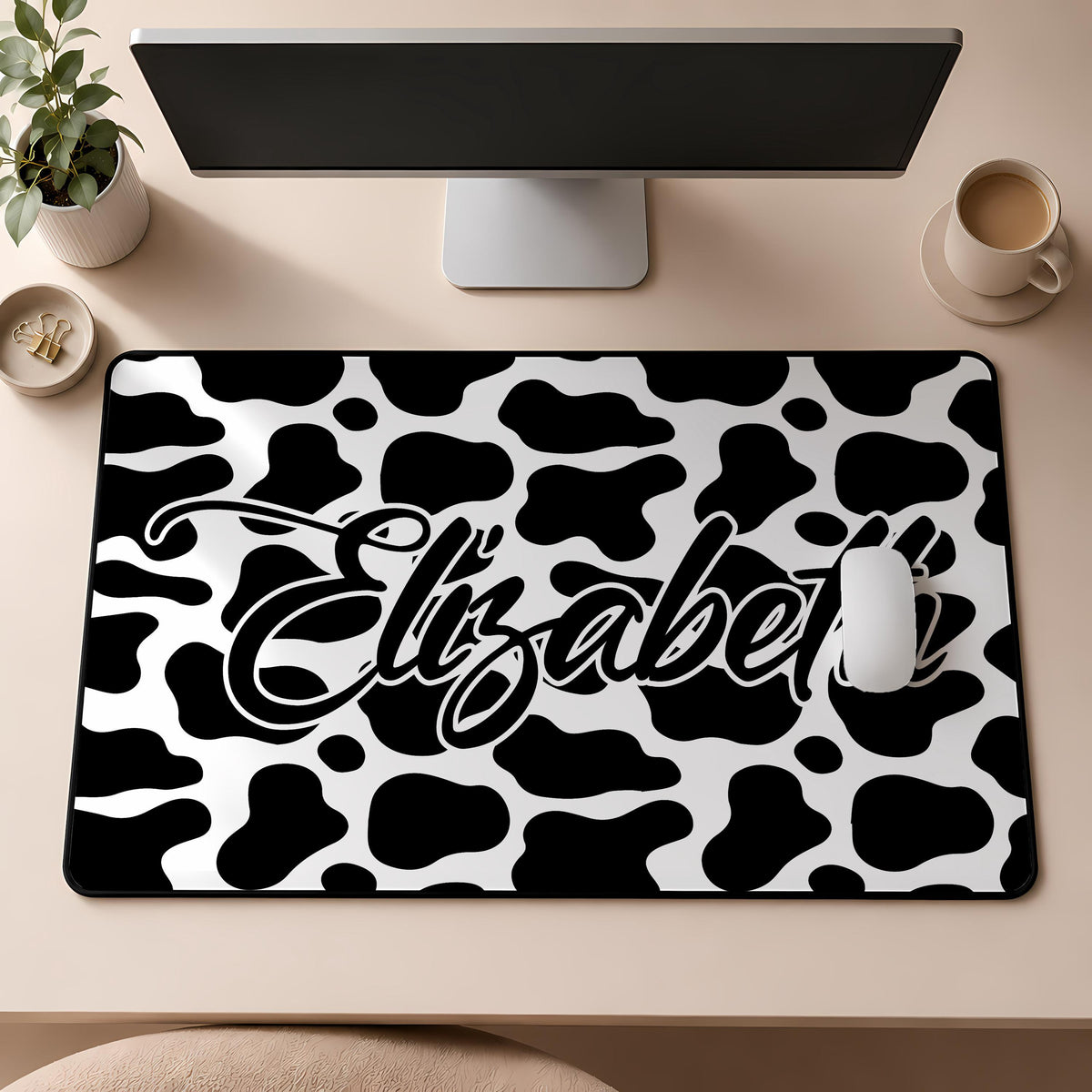 Personalized Leopard Cow Zebra Giraffe Print Desk Mat, Cute Safari Office Accessory