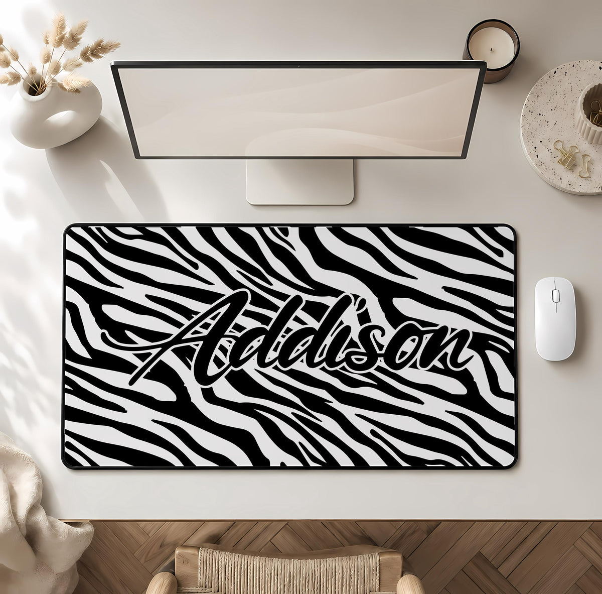 Personalized Leopard Cow Zebra Giraffe Print Desk Mat, Cute Safari Office Accessory