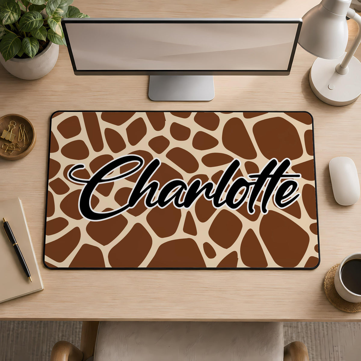 Personalized Leopard Cow Zebra Giraffe Print Desk Mat, Cute Safari Office Accessory
