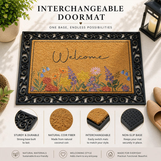 Custom Wildflowers Pattern Welcome Mat, Colorful Interchangeable Spring Doormat