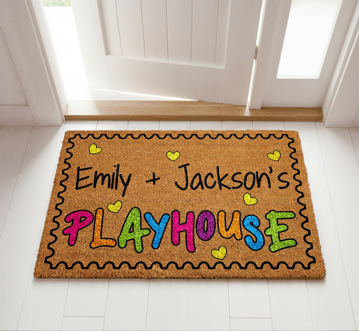 Personalized Playhouse Doormat, Colorful Kids Play Room Welcome Mat