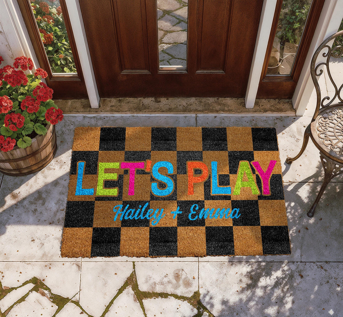 Personalized Playhouse Doormat, Colorful Kids Play Room Welcome Mat