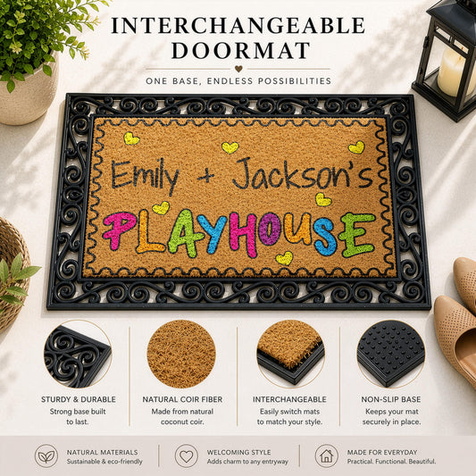 Personalized Interchangeable Playhouse Doormat, Colorful Kids Play Room Entryway Mat
