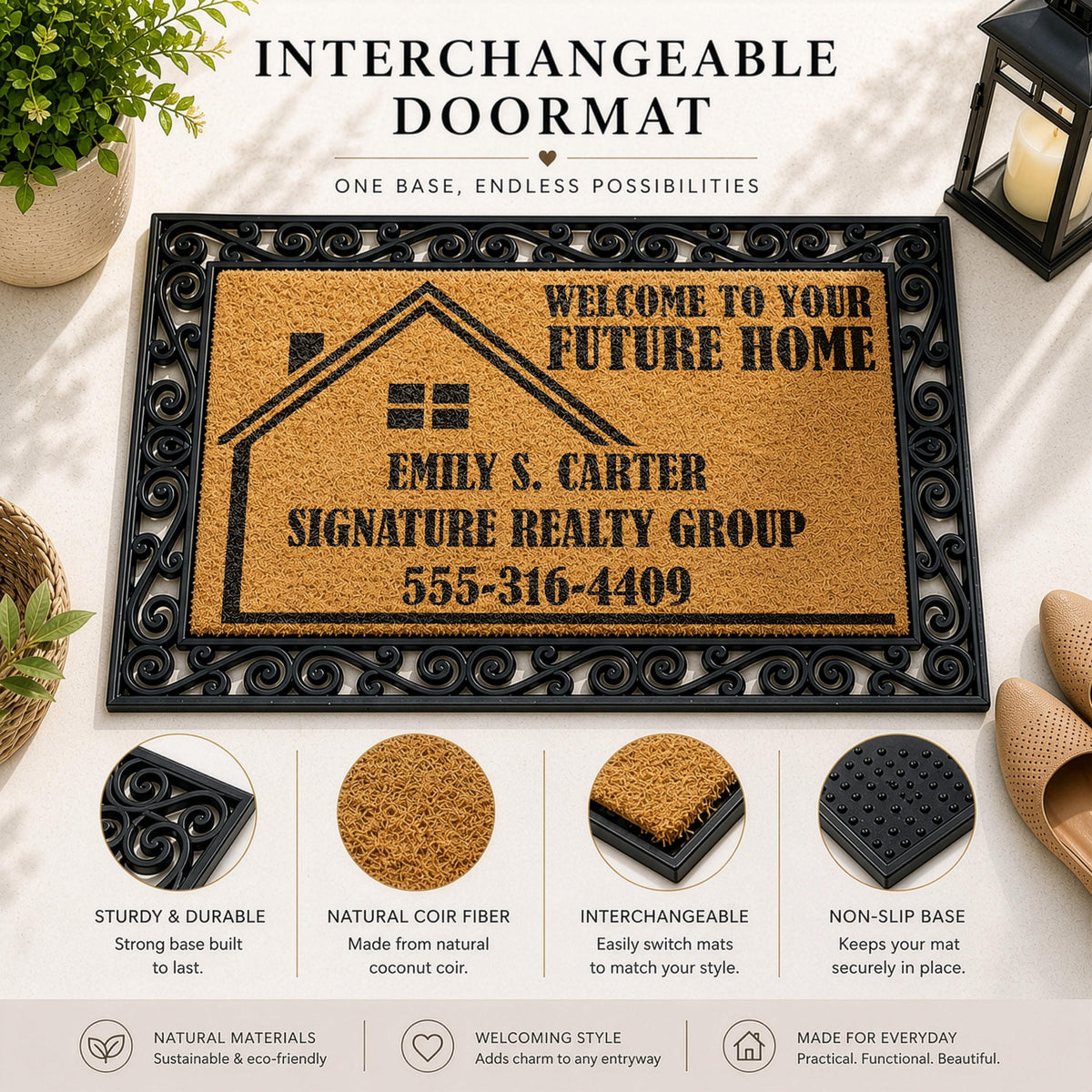 Custom Open House Interchangeable Welcome Mat, Welcome To Your Future Home Realtor Doormat