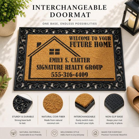 Custom Open House Interchangeable Welcome Mat, Welcome To Your Future Home Realtor Doormat